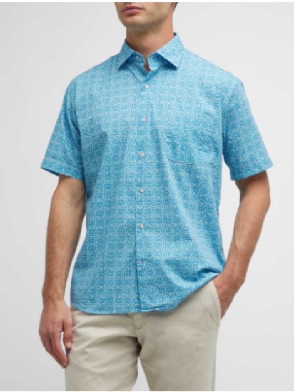 Peter Millar Men's Fin Rays Stretch Short-Sleeve Sport Shirt Blue Macaw Size M